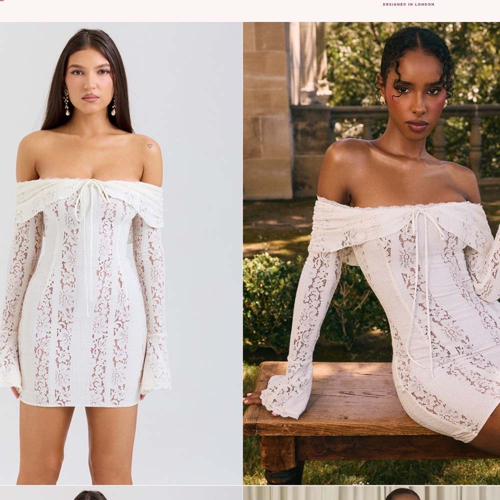 House of CB Sadie Vintage Cream Floral Lace Off Shoulder Mini Dress NWOT‎ size L - Picture 6 of 16